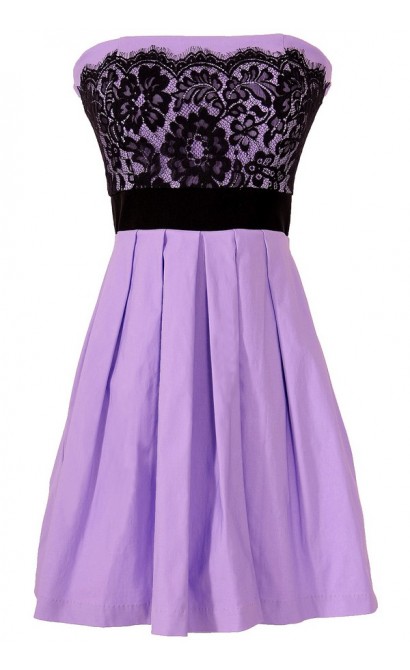 Laced With Style Contrast Dress With Pleated Skirt in Purple